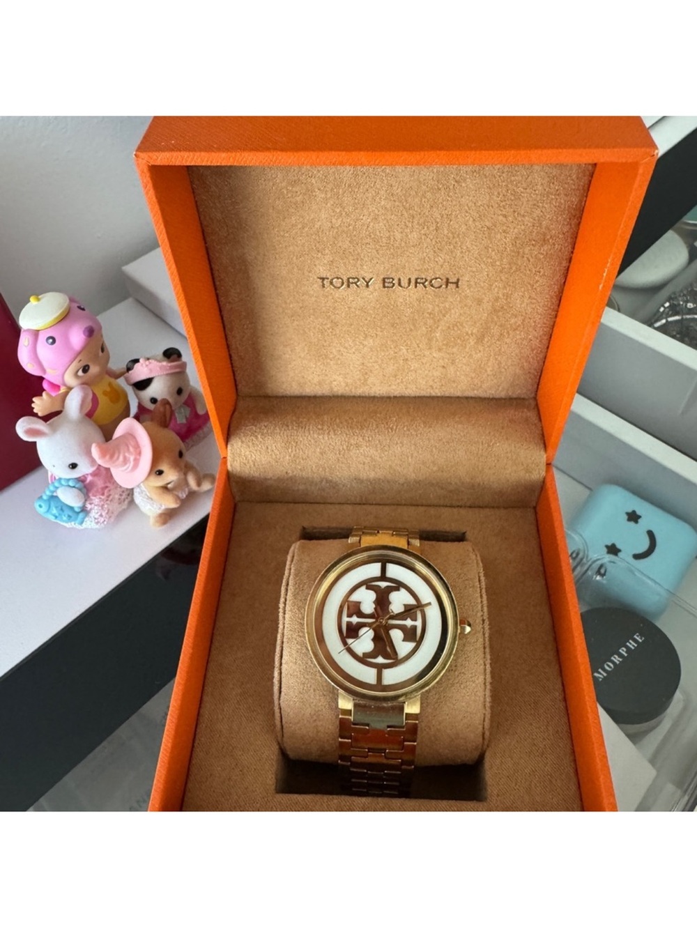 Tory Burch Gold-Tone Logo Bracelet Watch with White Dial